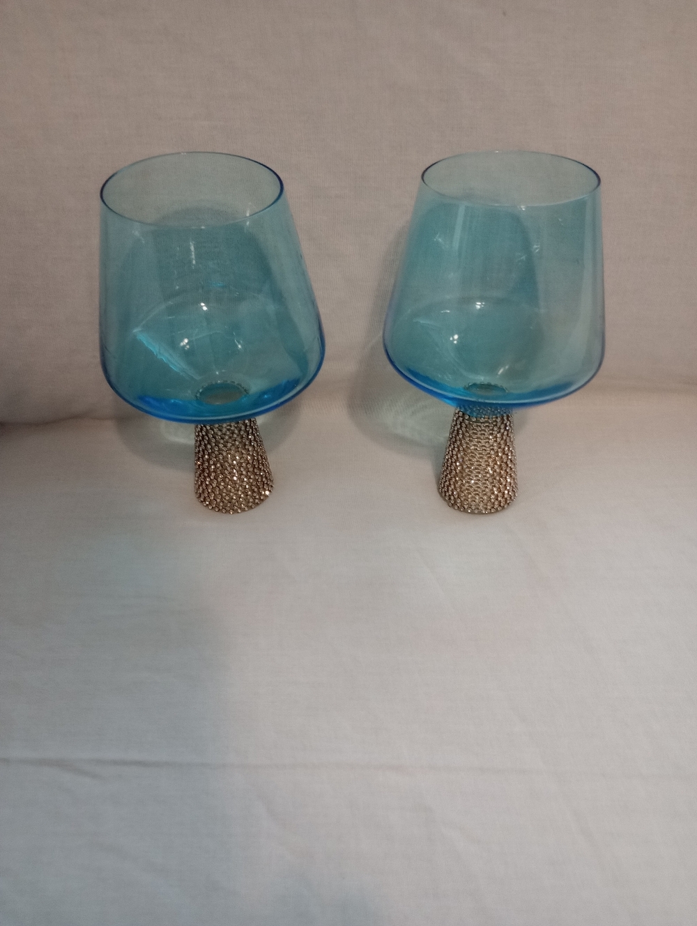 Blue Glass With Applied Rhinestone Base Cocktail/Wine Glasses-Set Of 2